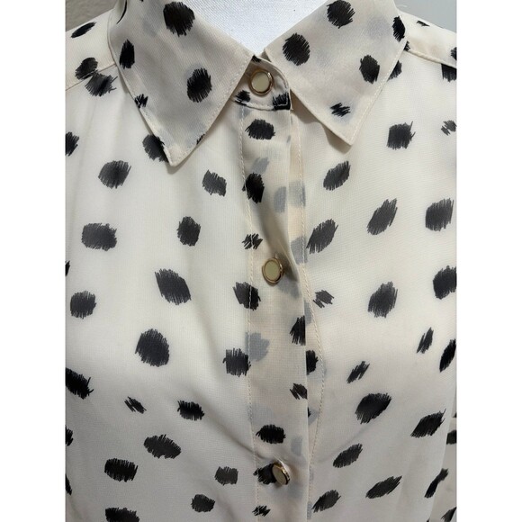 Blouse Ab Studio sheer white ( cream ) leopard print NWT XL tie front - Picture 4 of 8